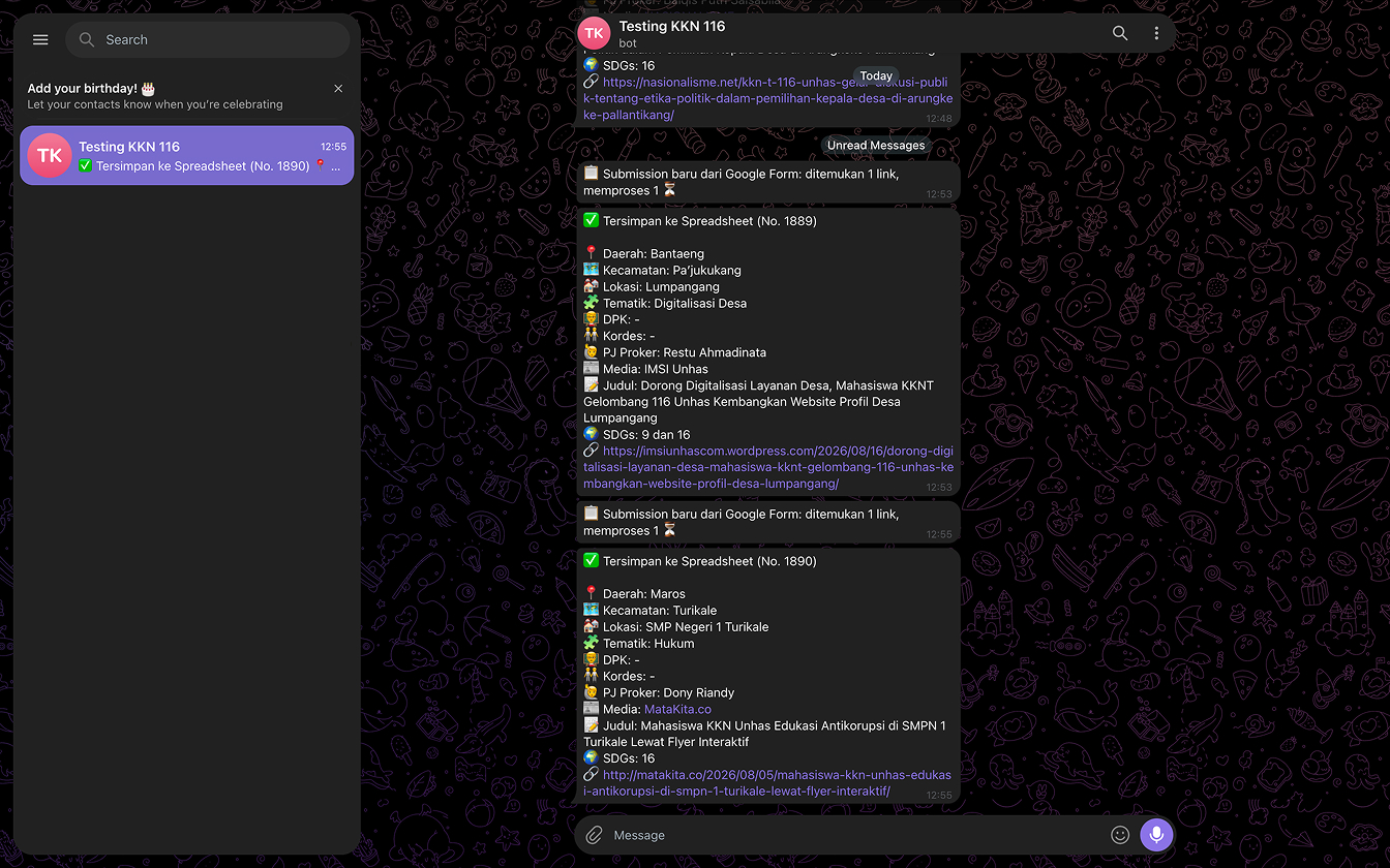 Telegram Bot Input